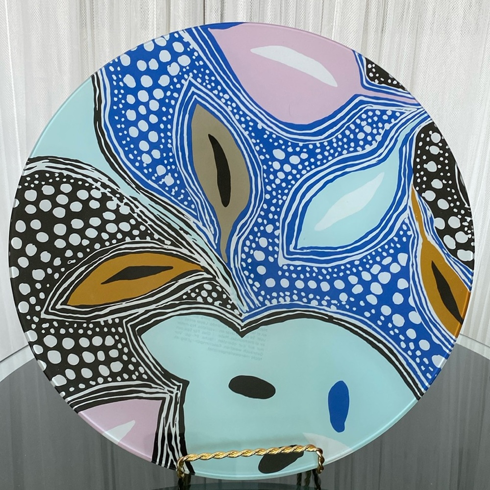 DVF Batik decals glass charger plate! Modern Mint Condition!!! Size 13”